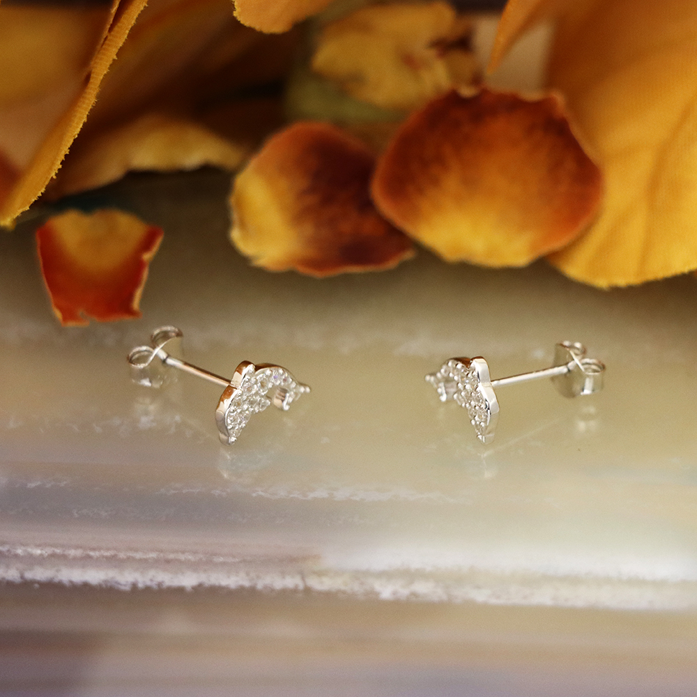 S925 Sterling Silver Dolphin Stud Earrings with Diamonds