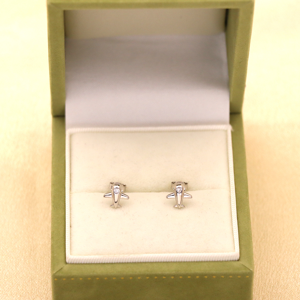 S925 Sterling Silver Mini Airplane Stud Earrings - Minimalist Micro-Paved Earrings