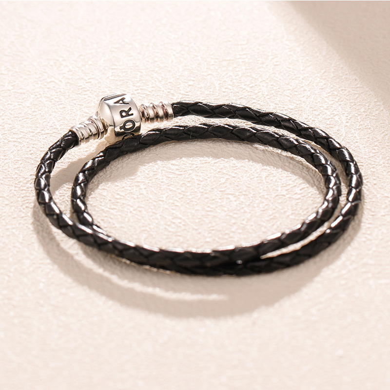 Pandora BRACELET DOUBLE BRAIDED LEATHER BLACK