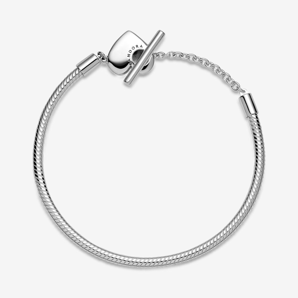 2021 Pandora Moments Heart T-Bar Snake Chain Charm Bracelet