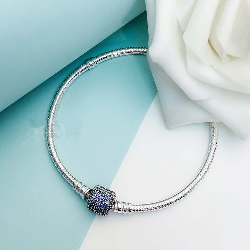 Pandora S925 Silver Blue CZ Signature Clasp Bracelet