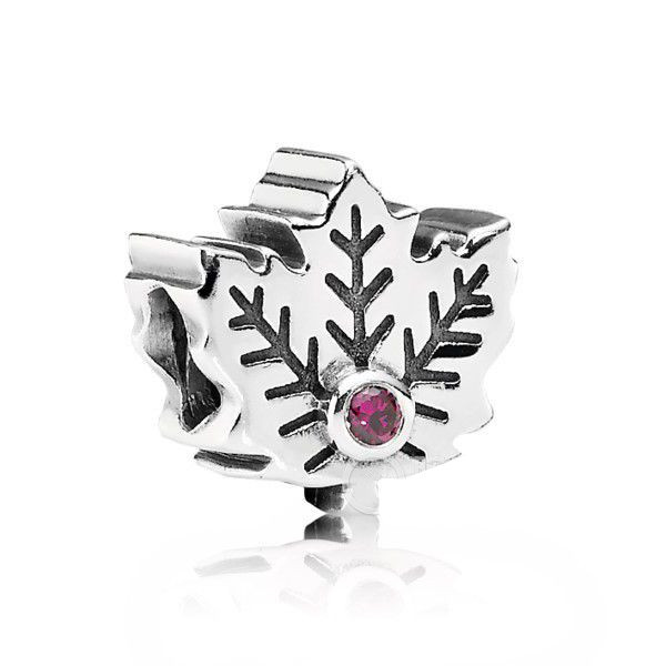Pandora Canada MAPLE LEAF Red Sinthetic RUBY Charm~Bead