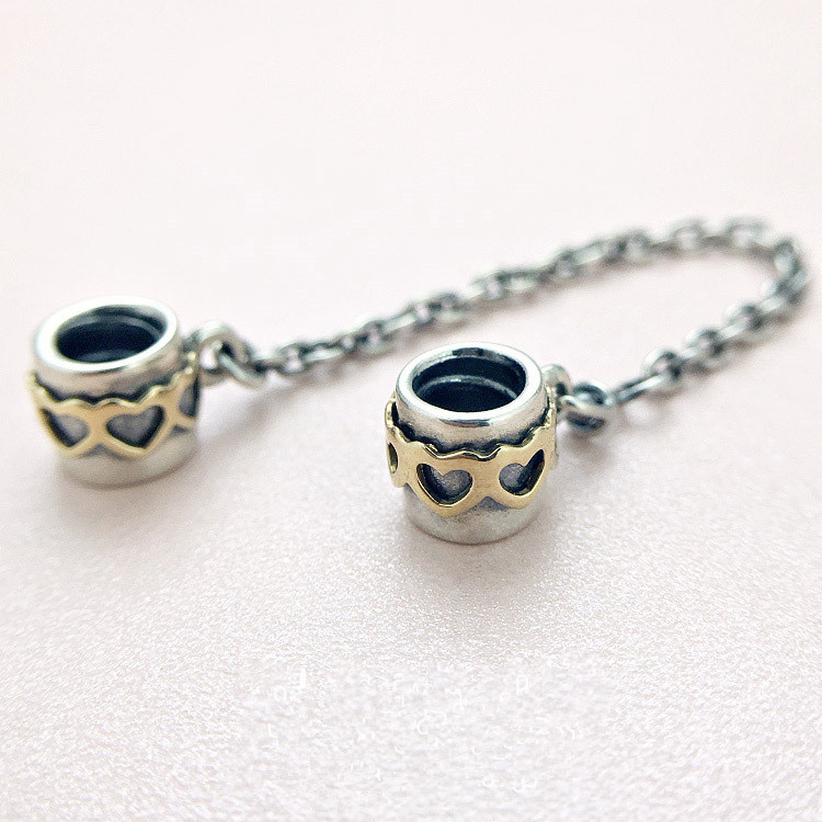 Pandora S925 Silver & Gold two tone Hearts Safety Chain