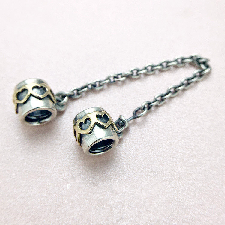 Pandora S925 Silver & Gold two tone Hearts Safety Chain