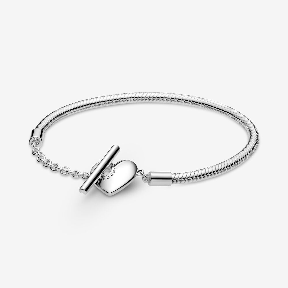 2021 Pandora Moments Heart T-Bar Snake Chain Charm Bracelet