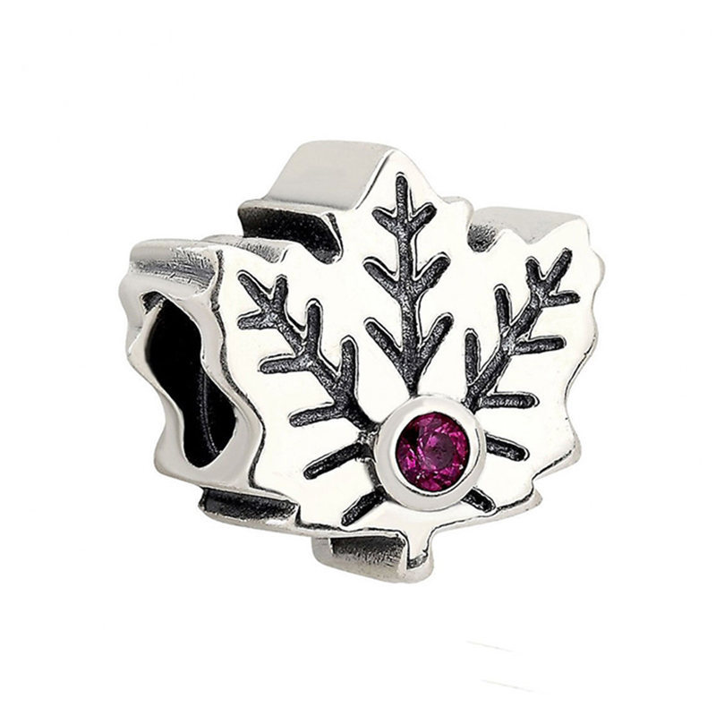 Pandora Canada MAPLE LEAF Red Sinthetic RUBY Charm~Bead