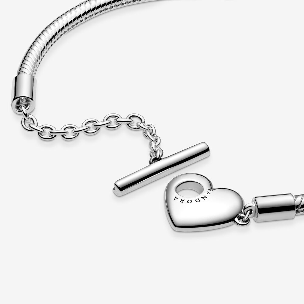 2021 Pandora Moments Heart T-Bar Snake Chain Charm Bracelet