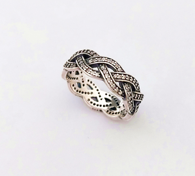 Pandora Sterling Silver CZ Plait Statement Ring