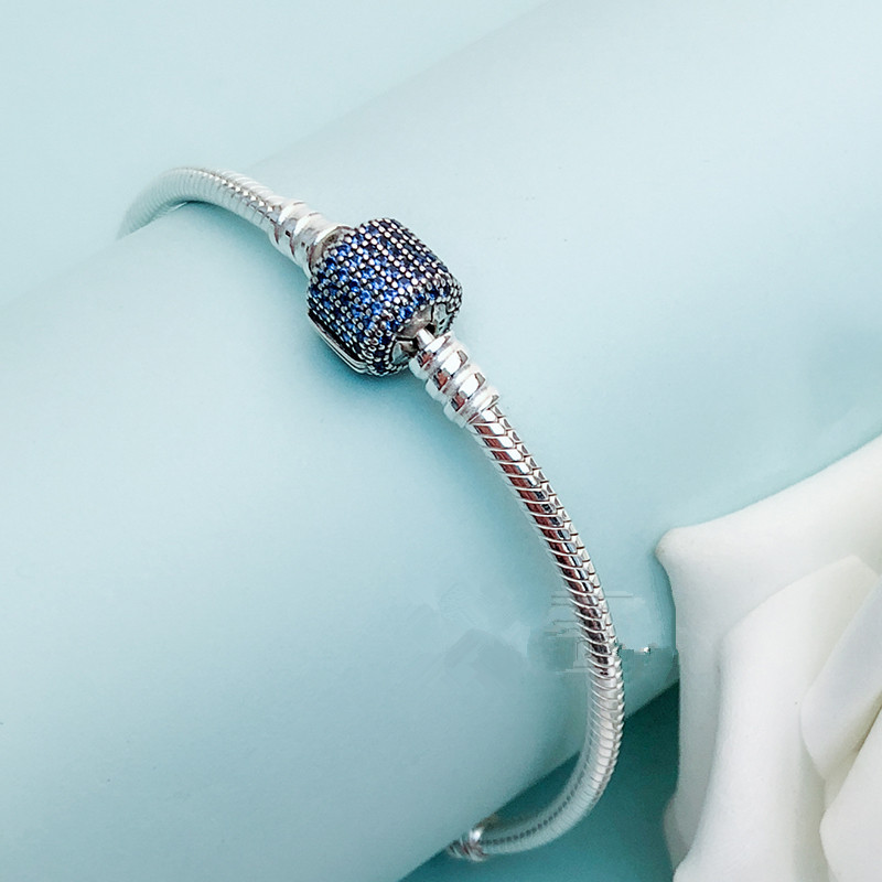 Pandora S925 Silver Blue CZ Signature Clasp Bracelet