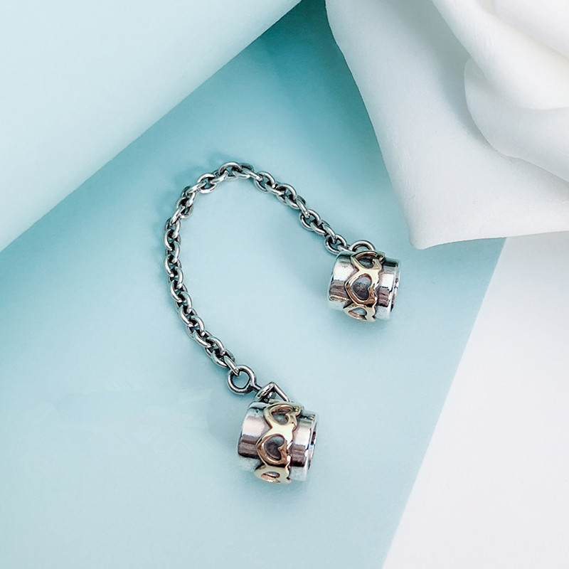Pandora S925 Silver & Gold two tone Hearts Safety Chain