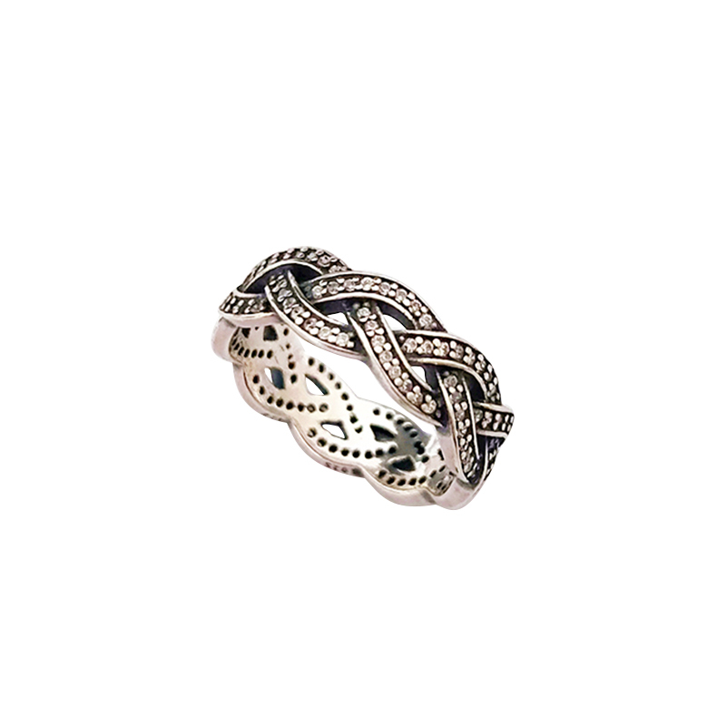 Pandora Sterling Silver CZ Plait Statement Ring