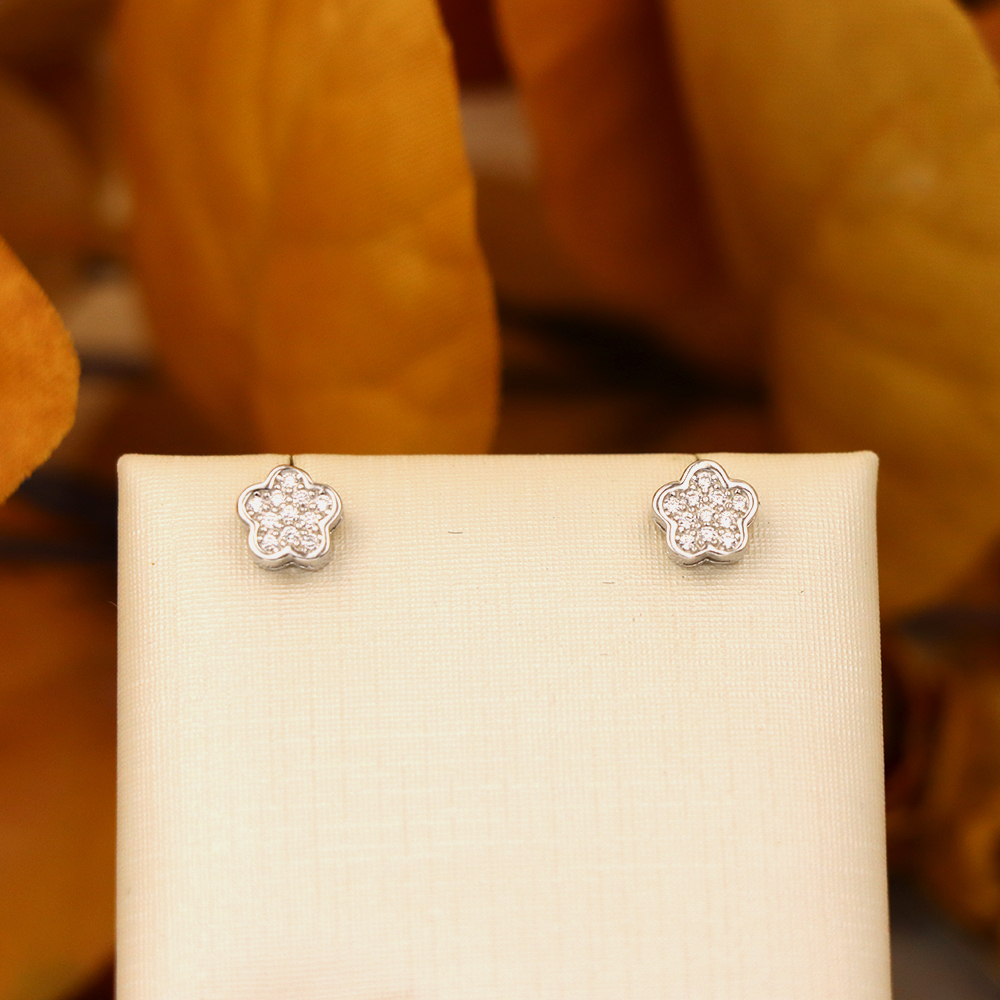 S925 Sterling Silver Small Flower Stud Earrings - Minimalist Earrings with Diamonds