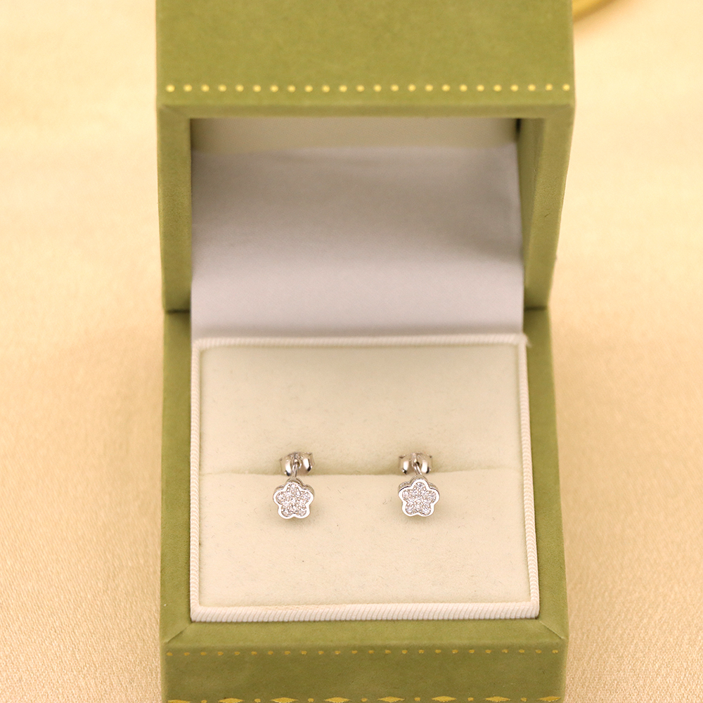 S925 Sterling Silver Small Flower Stud Earrings - Minimalist Earrings with Diamonds