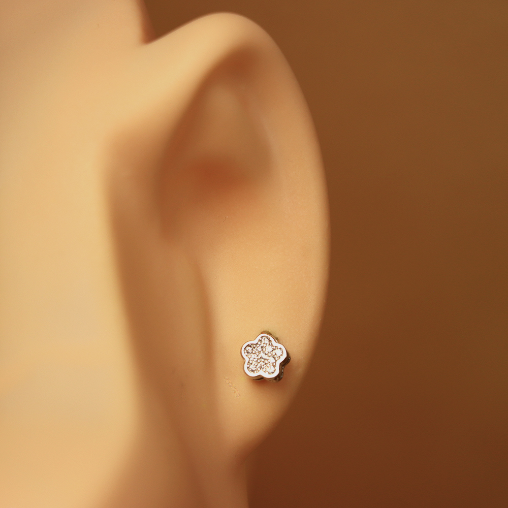 S925 Sterling Silver Small Flower Stud Earrings - Minimalist Earrings with Diamonds