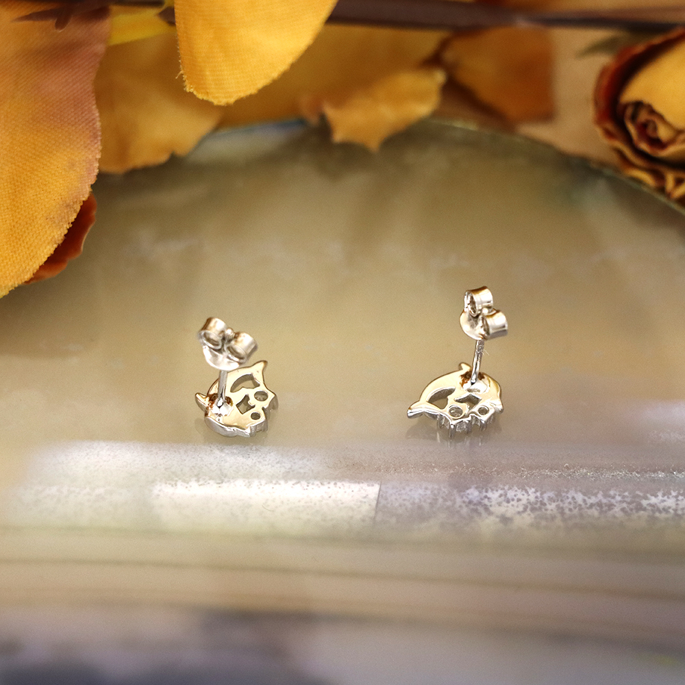 S925 Sterling Silver Dolphin Animal Stud Earrings with Micro-Pave Design
