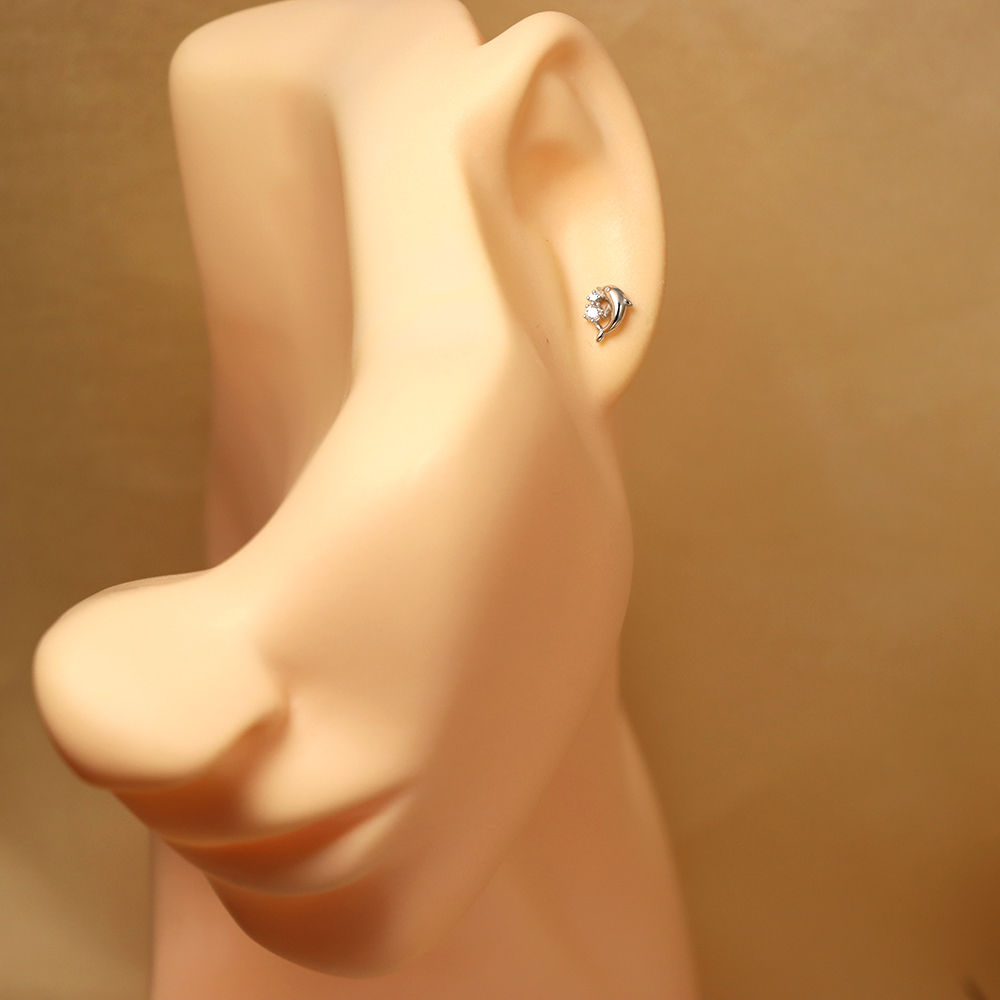 S925 Sterling Silver Dolphin Animal Stud Earrings with Micro-Pave Design