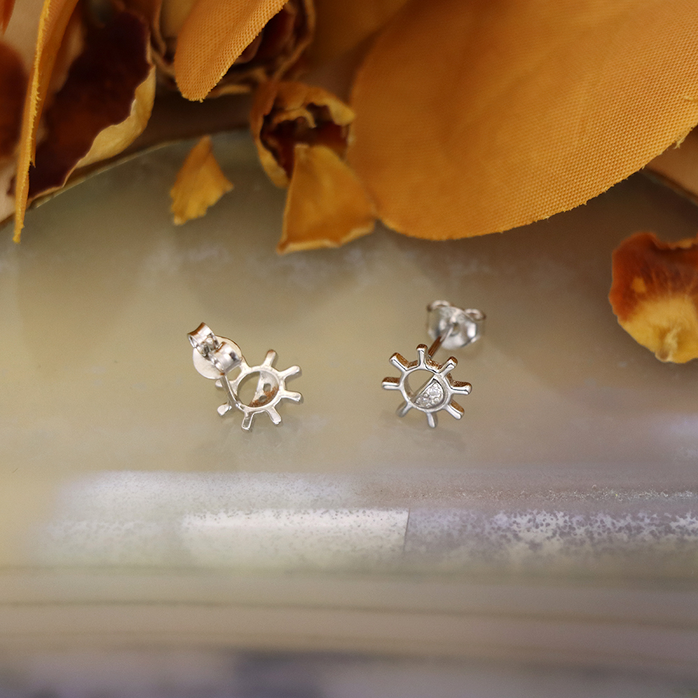 S925 Sterling Silver Sunflower Stud Earrings with Micro-Pave Diamonds