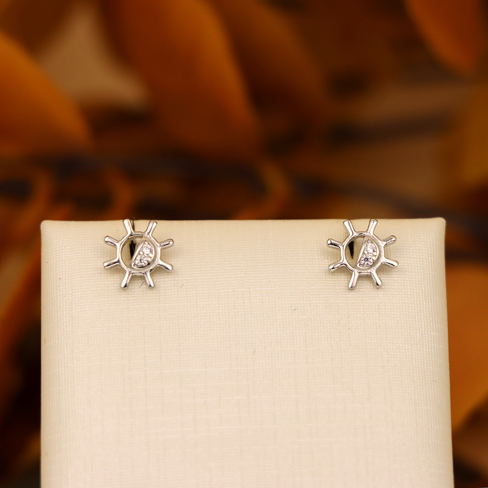 S925 Sterling Silver Sunflower Stud Earrings with Micro-Pave Diamonds