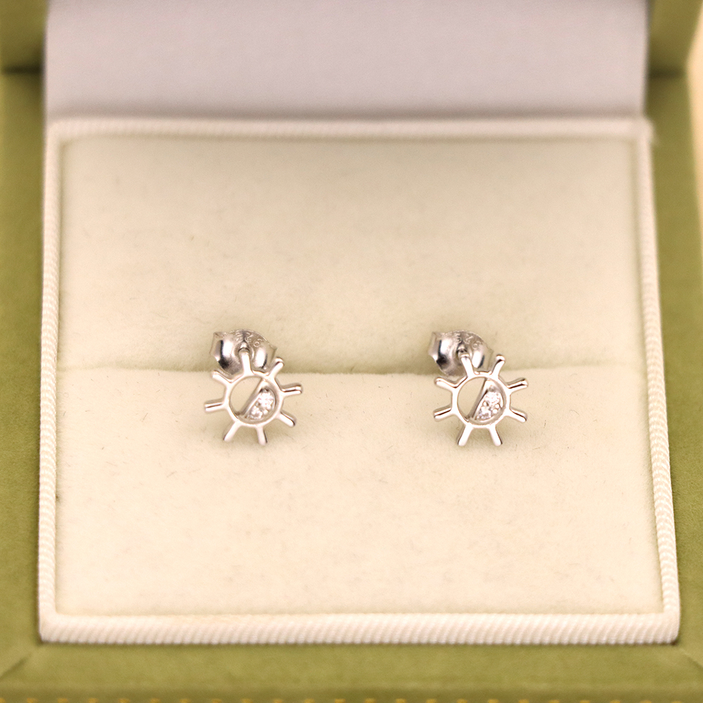 S925 Sterling Silver Sunflower Stud Earrings with Micro-Pave Diamonds