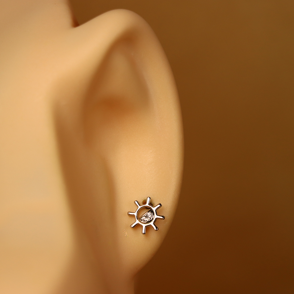 S925 Sterling Silver Sunflower Stud Earrings with Micro-Pave Diamonds