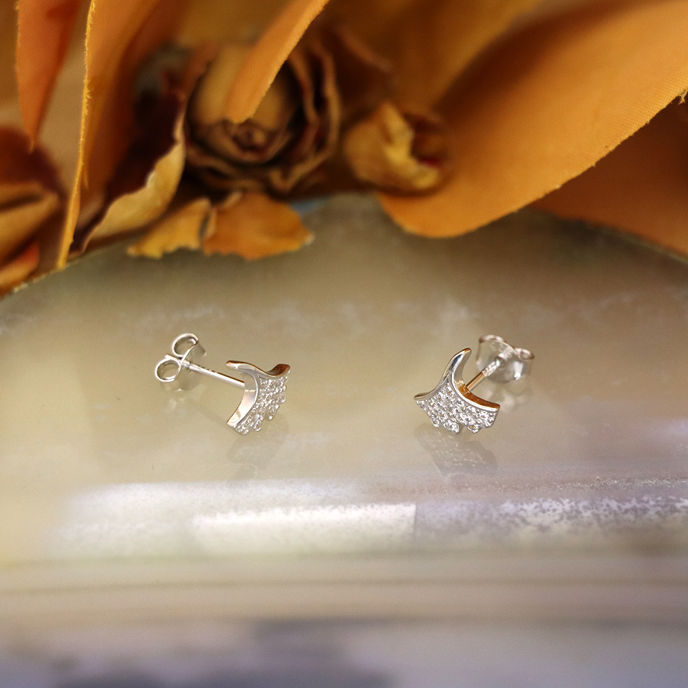 s925 sterling silver earrings women's small fresh diamond gingko leaf earrings