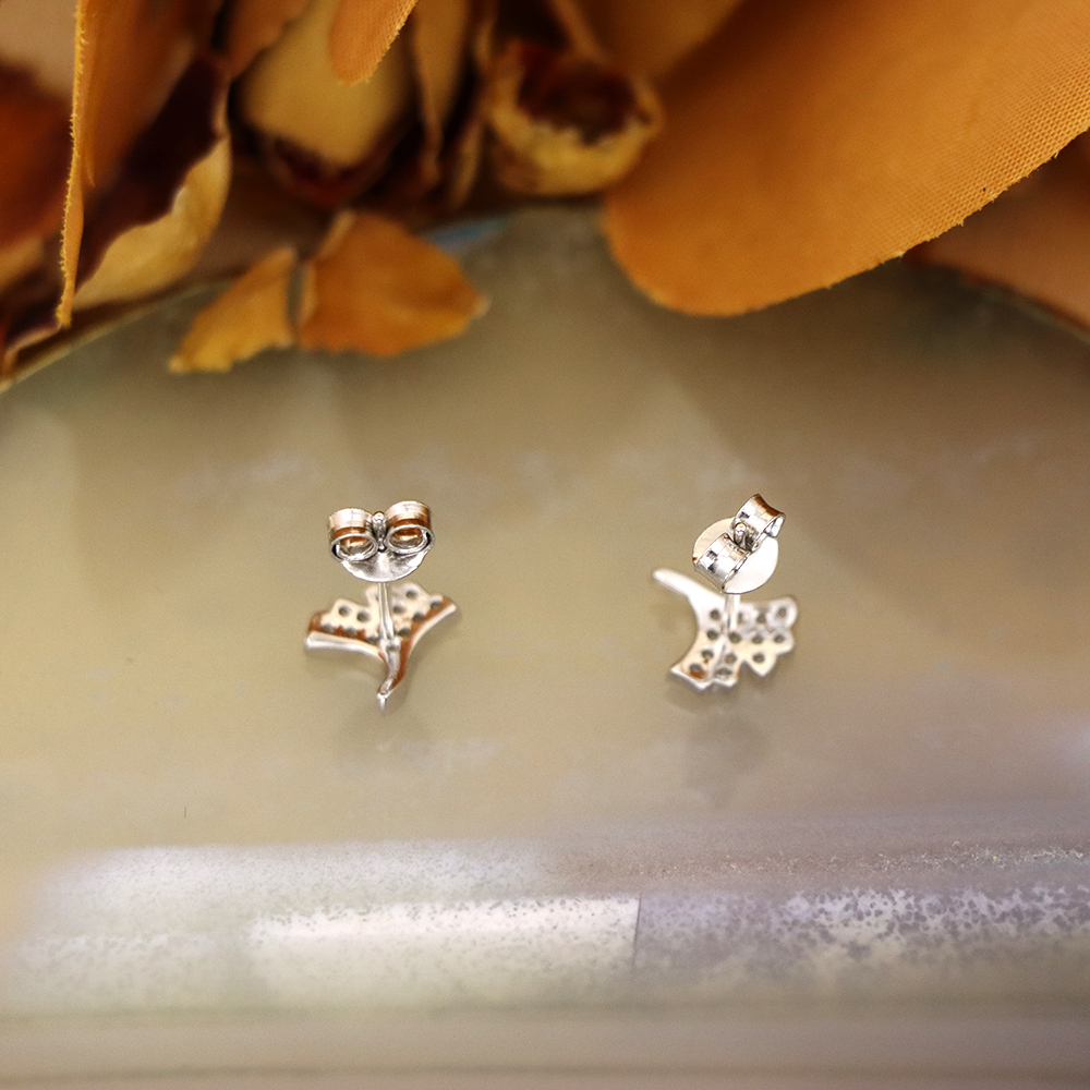 s925 sterling silver earrings women's small fresh diamond gingko leaf earrings