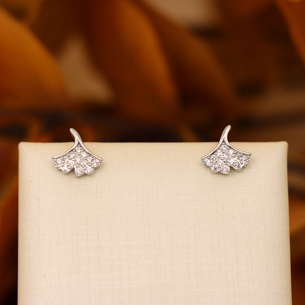 s925 sterling silver earrings women's small fresh diamond gingko leaf earrings