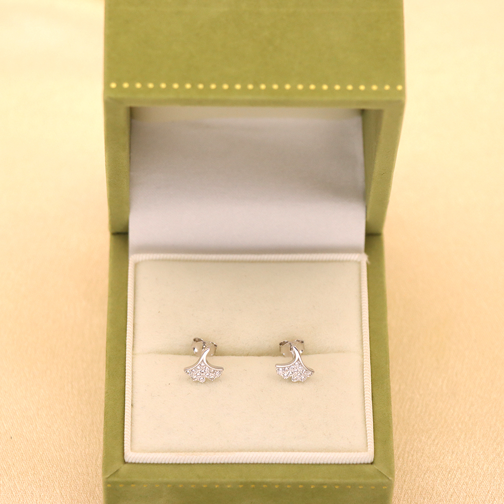 s925 sterling silver earrings women's small fresh diamond gingko leaf earrings