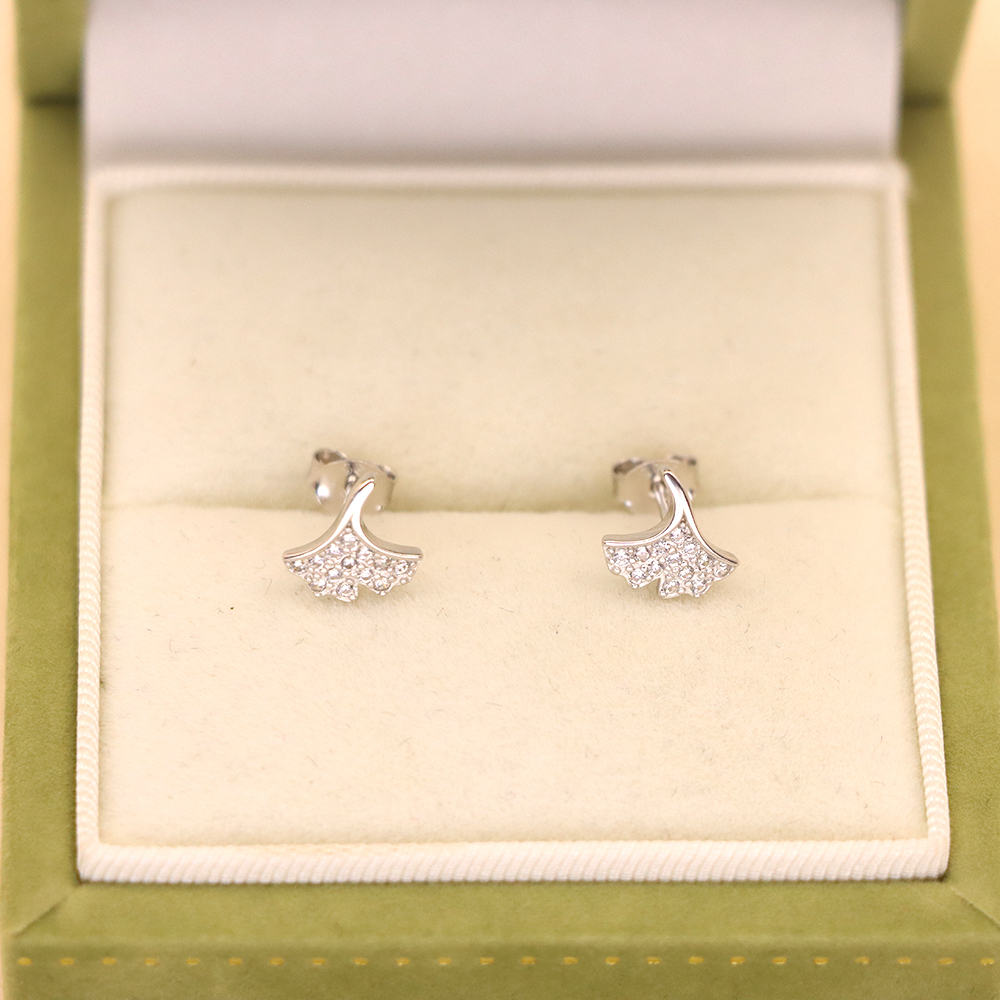 s925 sterling silver earrings women's small fresh diamond gingko leaf earrings