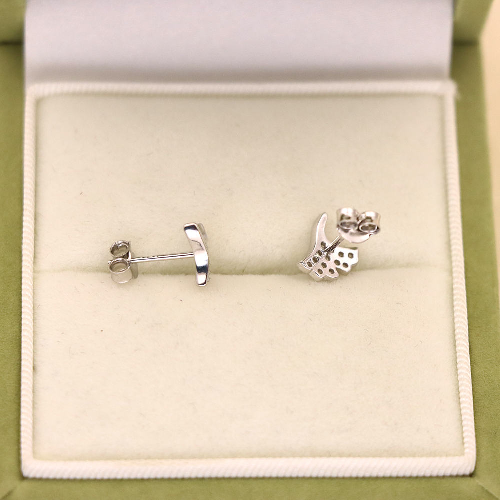 s925 sterling silver earrings women's small fresh diamond gingko leaf earrings