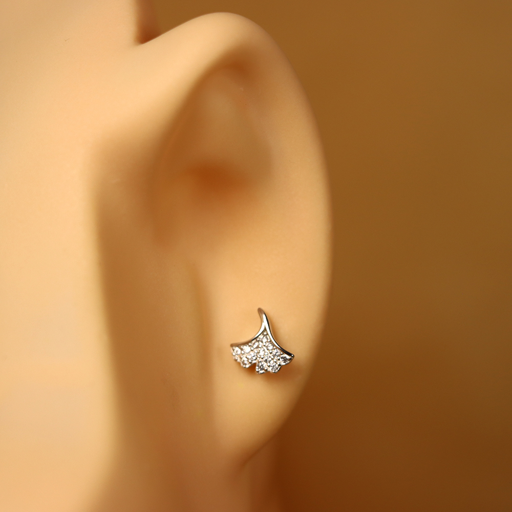 s925 sterling silver earrings women's small fresh diamond gingko leaf earrings