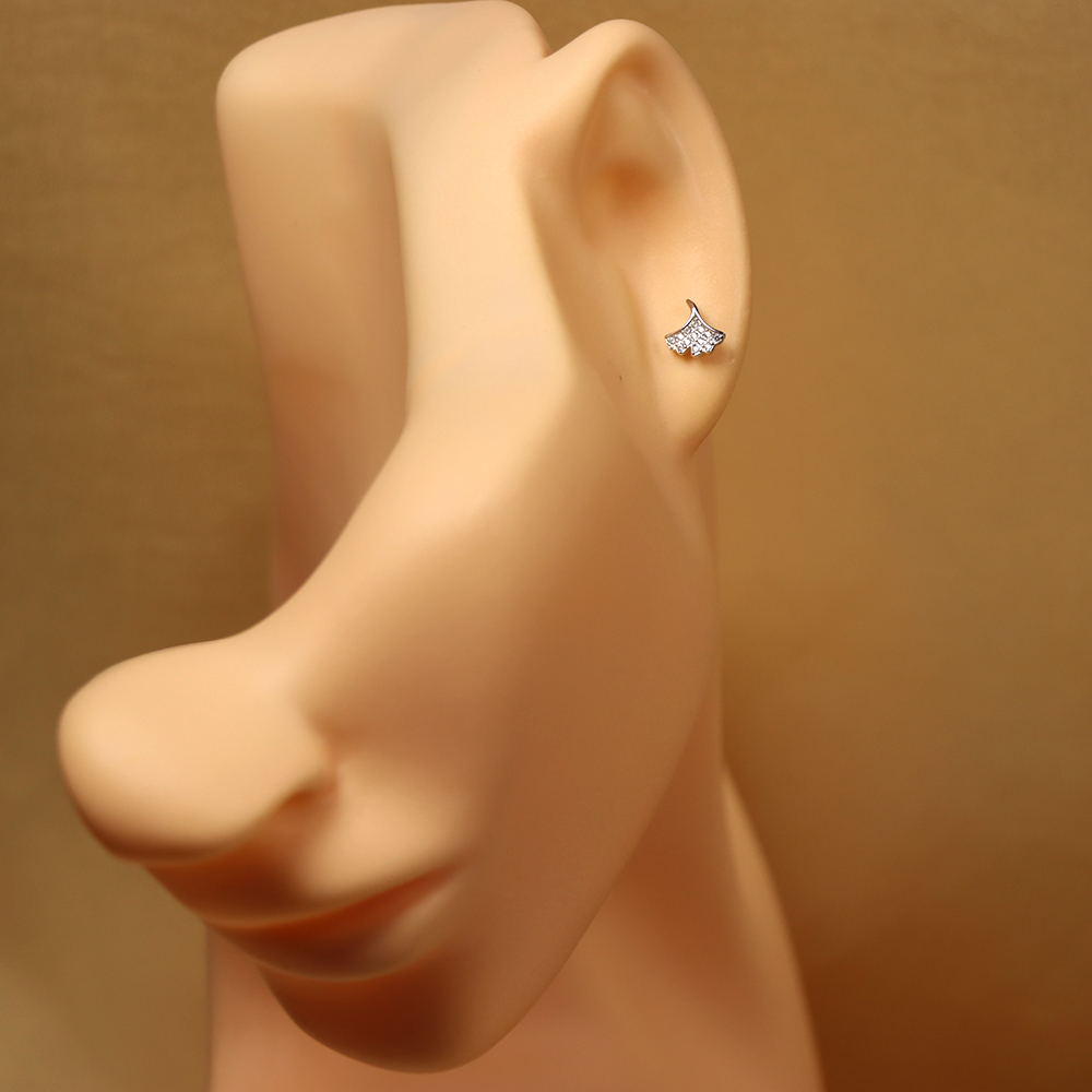s925 sterling silver earrings women's small fresh diamond gingko leaf earrings