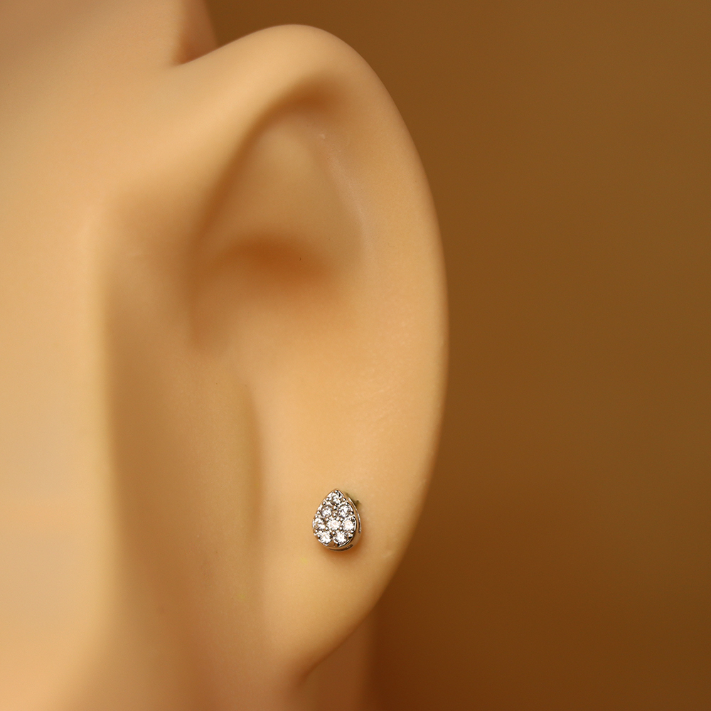 S925 Sterling Silver Mini Teardrop Stud Earrings with Full Diamonds - Gift for Best Friend
