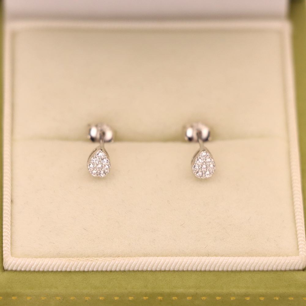 S925 Sterling Silver Mini Teardrop Stud Earrings with Full Diamonds - Gift for Best Friend