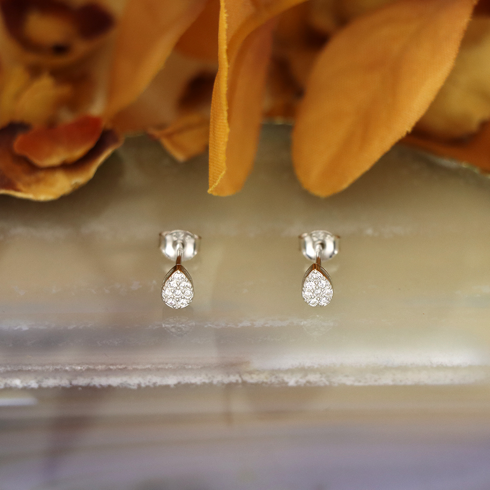 S925 Sterling Silver Mini Teardrop Stud Earrings with Full Diamonds - Gift for Best Friend