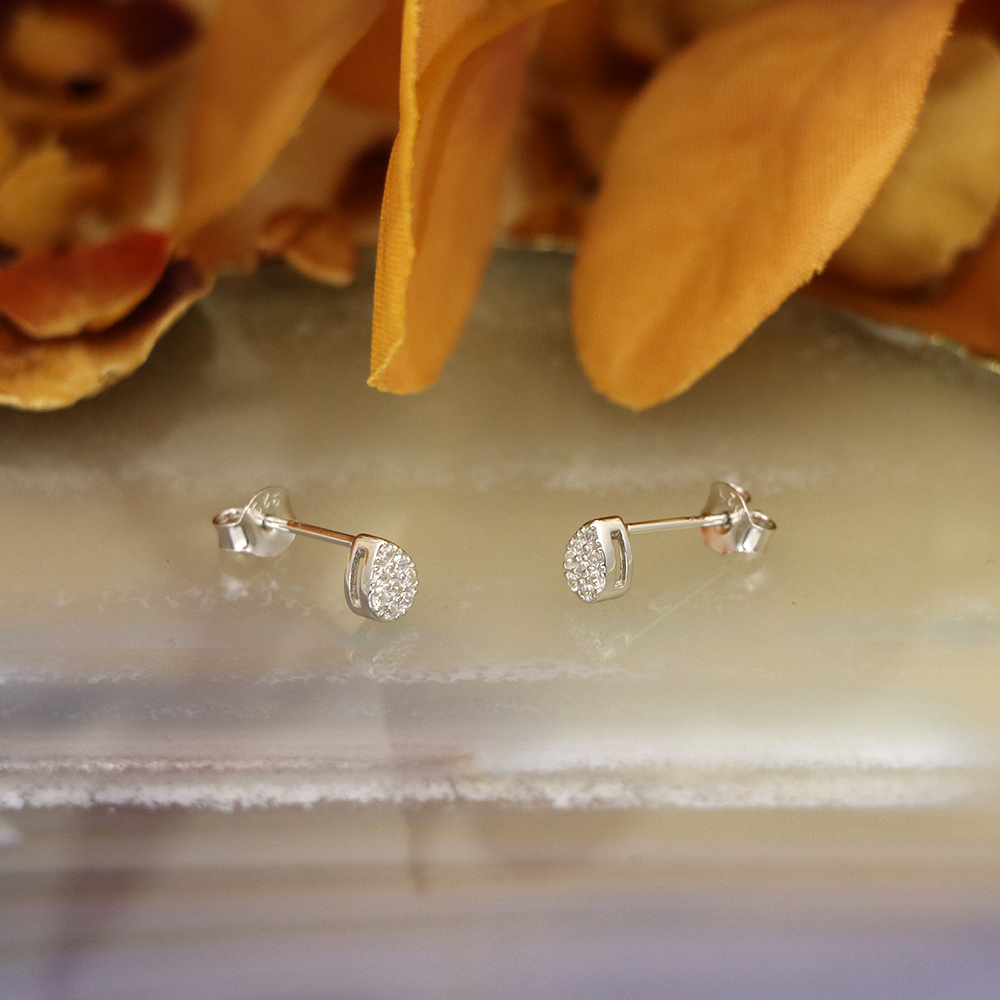 S925 Sterling Silver Mini Teardrop Stud Earrings with Full Diamonds - Gift for Best Friend