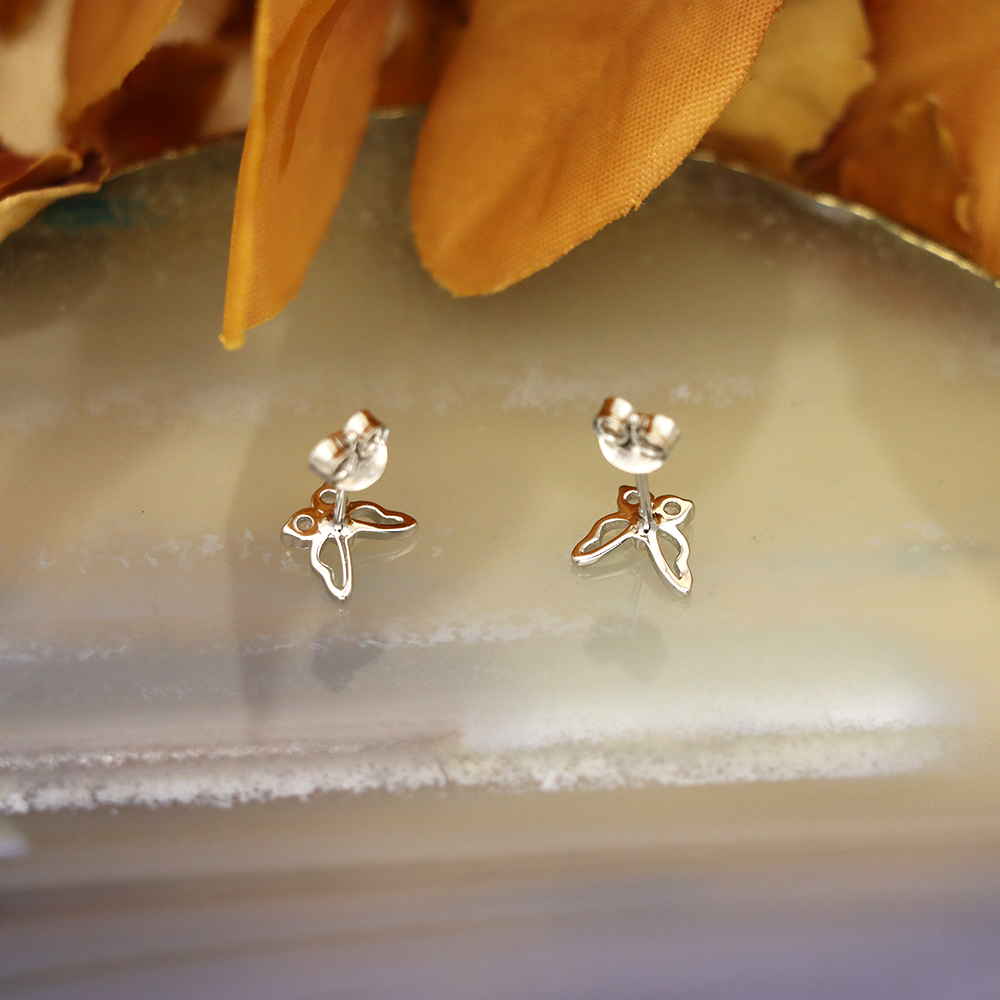 S925 Sterling Silver Hollow Butterfly Stud Earrings with Diamonds