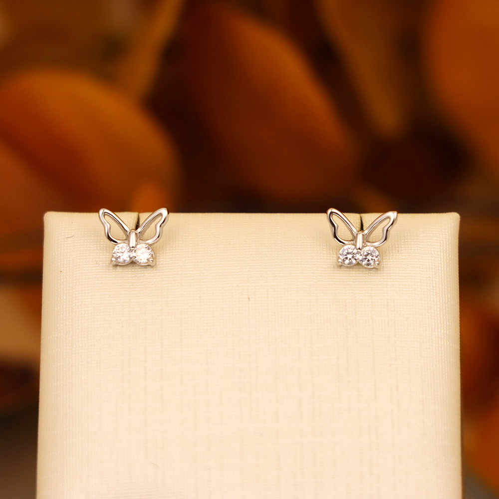 S925 Sterling Silver Hollow Butterfly Stud Earrings with Diamonds