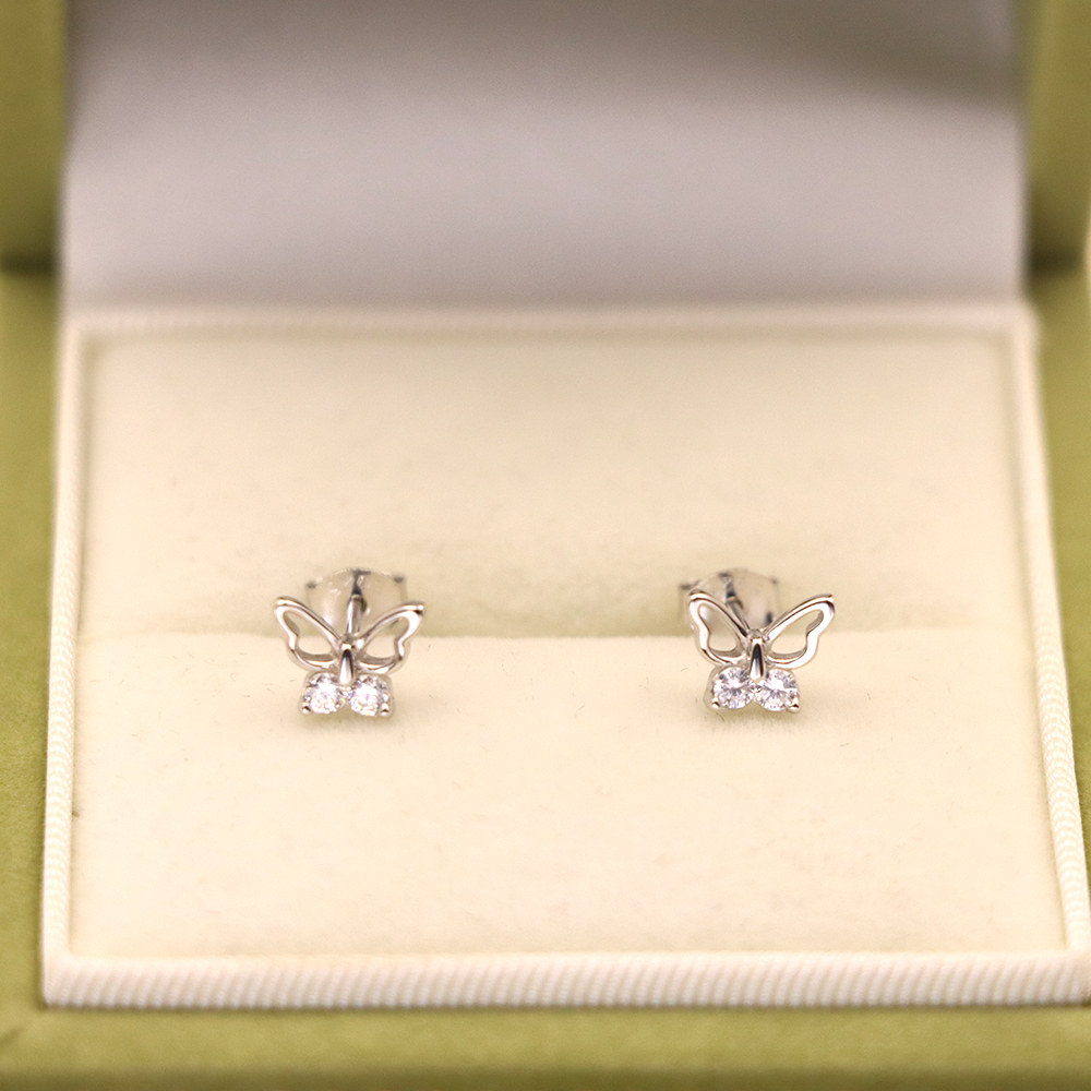 S925 Sterling Silver Hollow Butterfly Stud Earrings with Diamonds