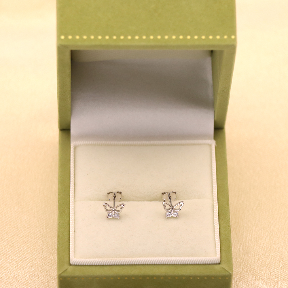 S925 Sterling Silver Hollow Butterfly Stud Earrings with Diamonds