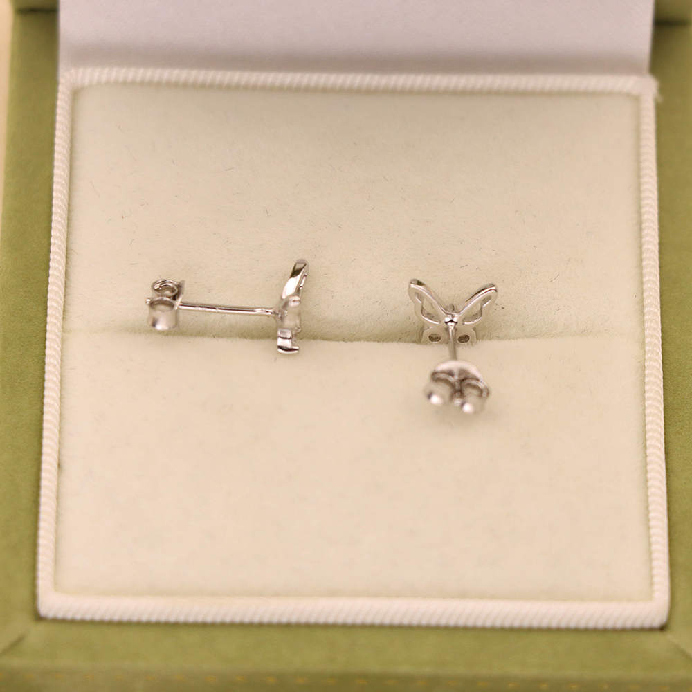 S925 Sterling Silver Hollow Butterfly Stud Earrings with Diamonds