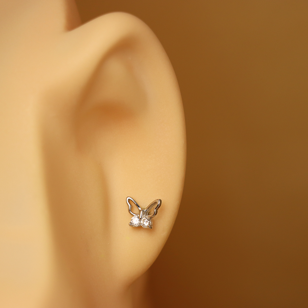 S925 Sterling Silver Hollow Butterfly Stud Earrings with Diamonds