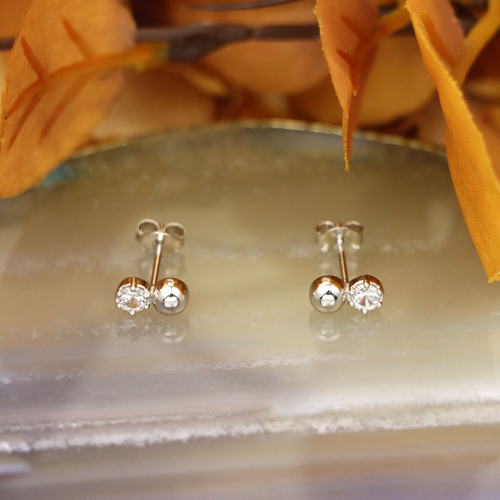 S925 Sterling Silver Simulated Diamond Bubble Stud Earrings
