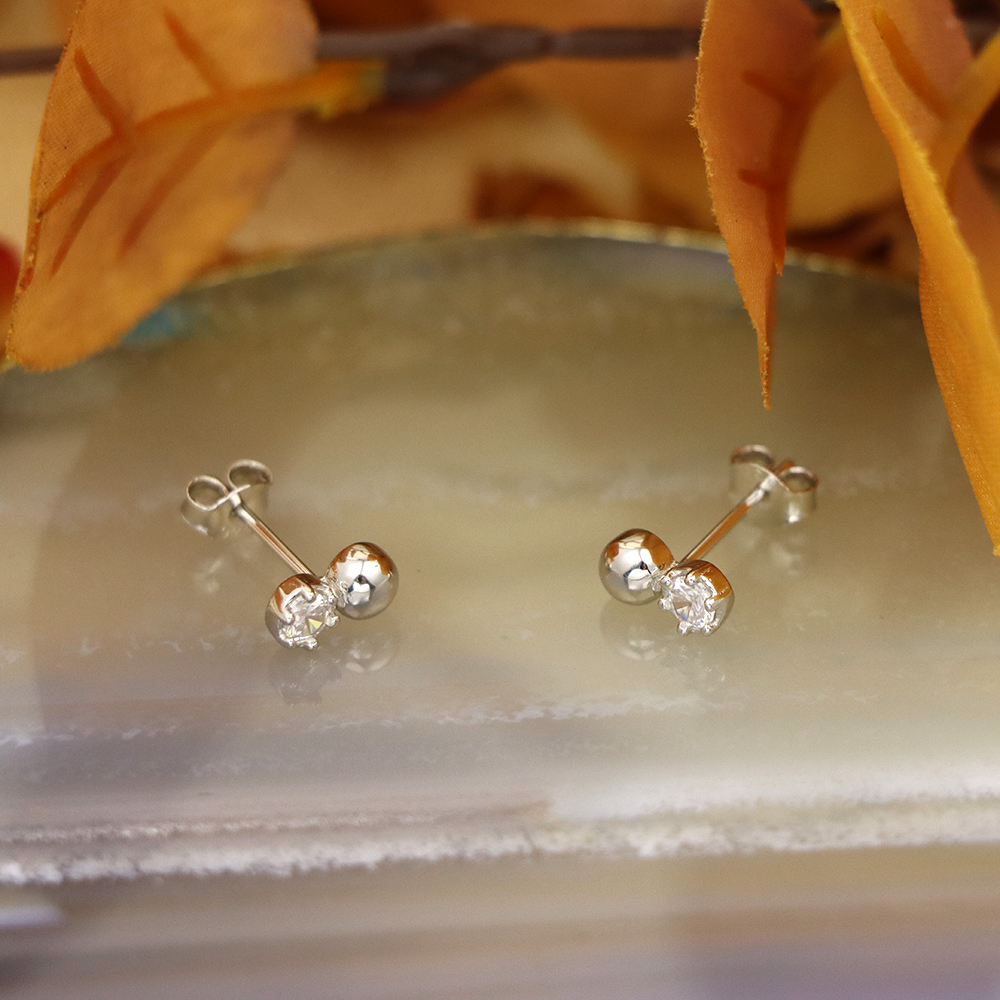 S925 Sterling Silver Simulated Diamond Bubble Stud Earrings
