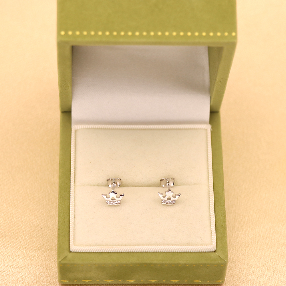 S925 Sterling Silver Mini Crown Stud Earrings with Diamonds