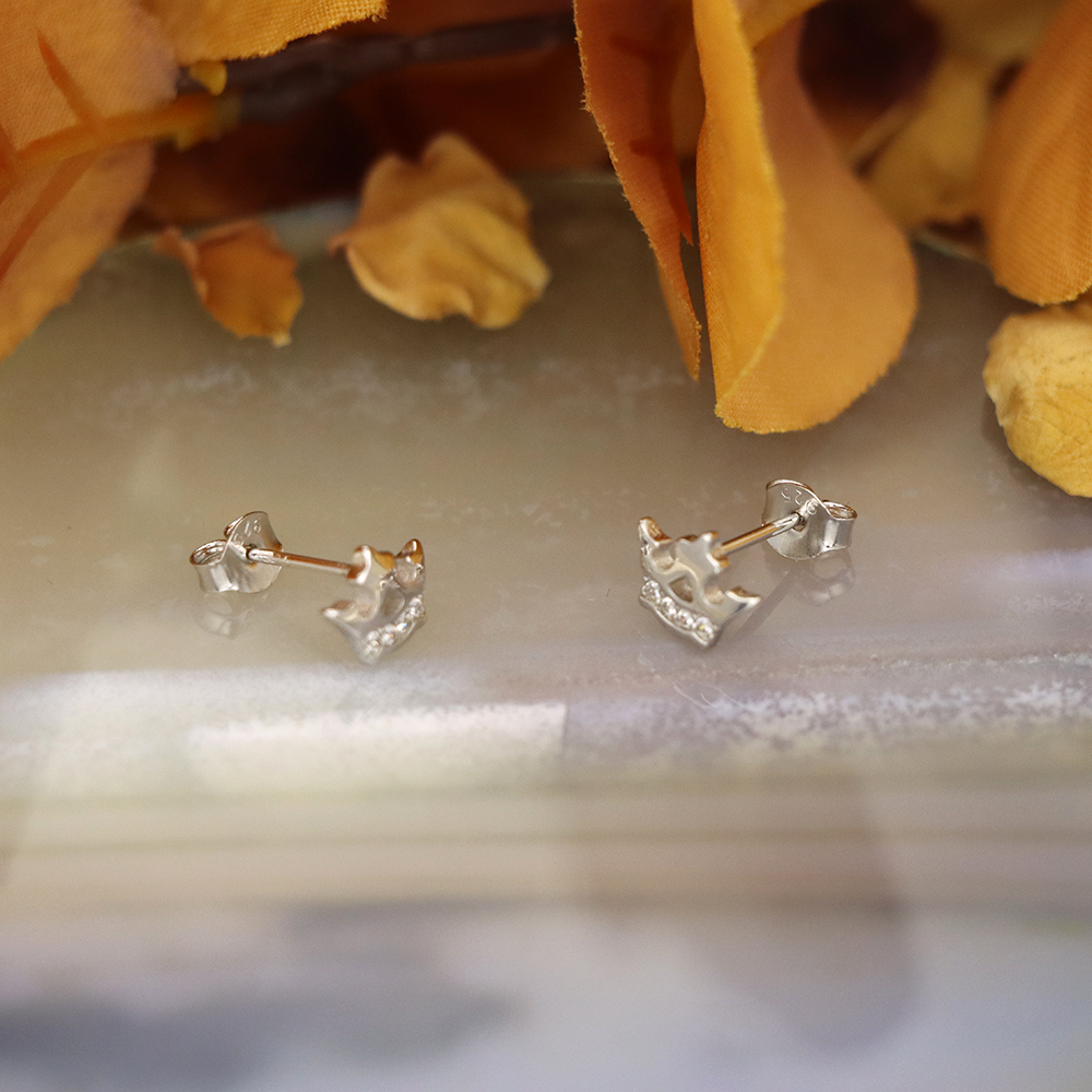 S925 Sterling Silver Mini Crown Stud Earrings with Diamonds