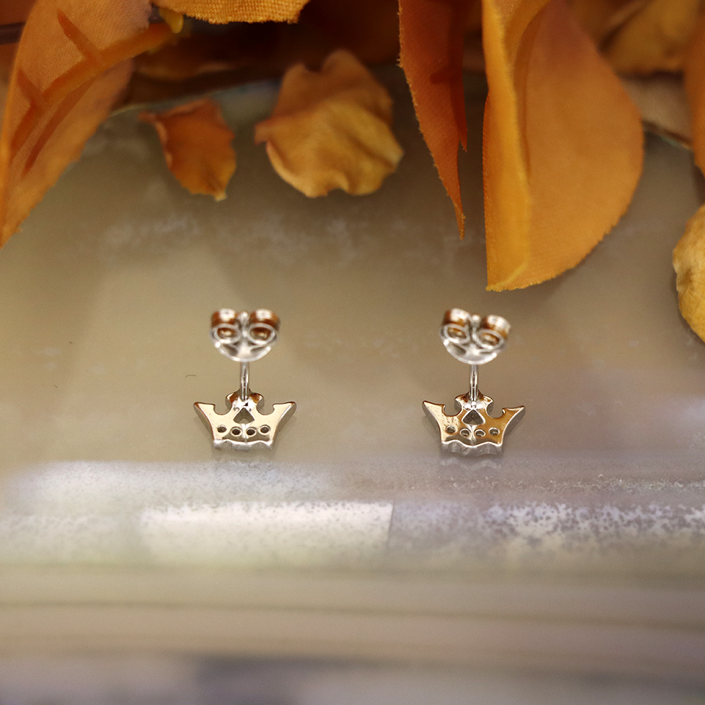 S925 Sterling Silver Mini Crown Stud Earrings with Diamonds
