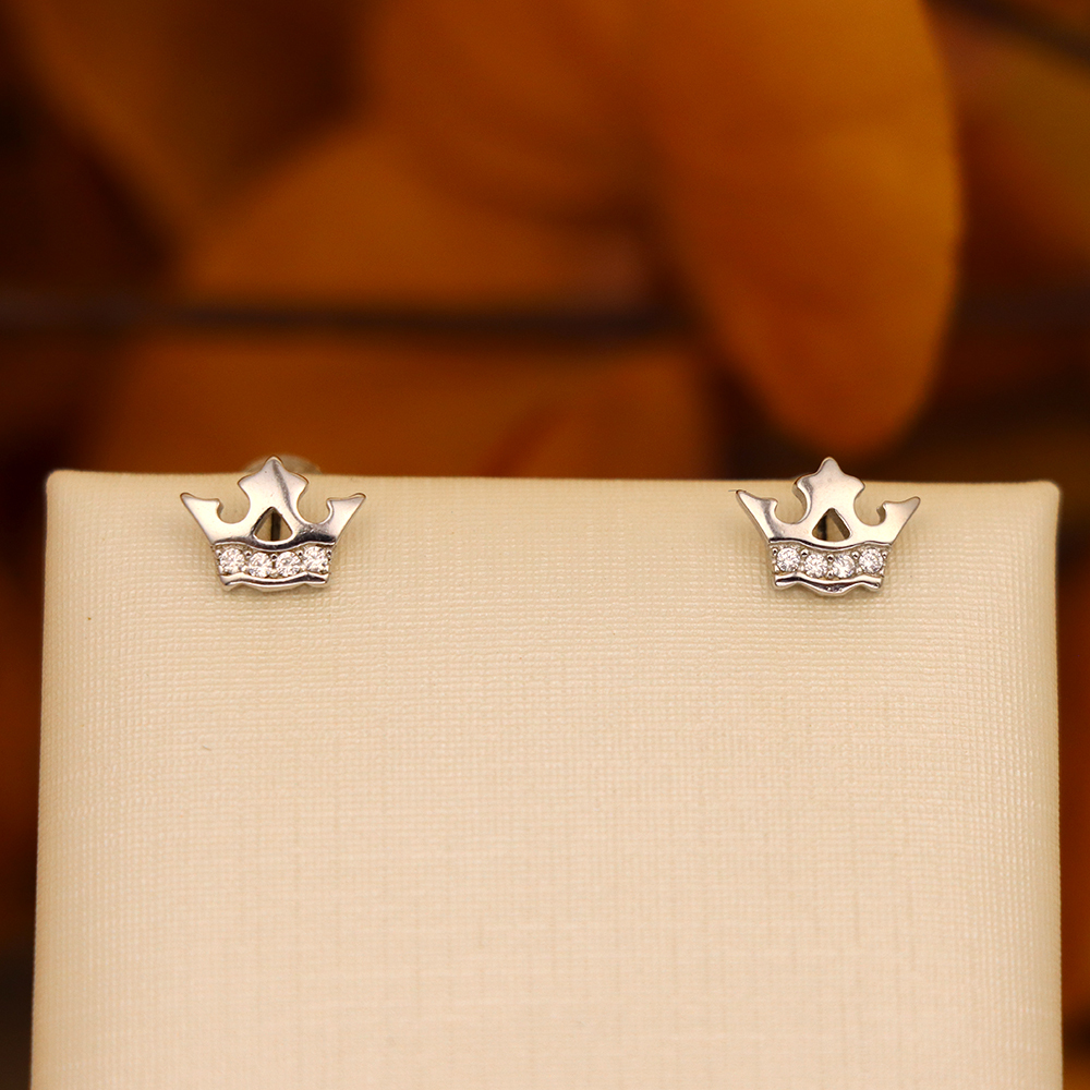 S925 Sterling Silver Mini Crown Stud Earrings with Diamonds