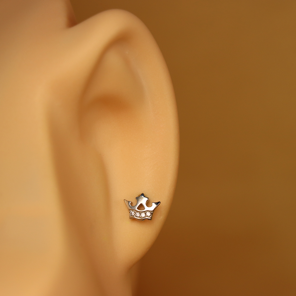 S925 Sterling Silver Mini Crown Stud Earrings with Diamonds