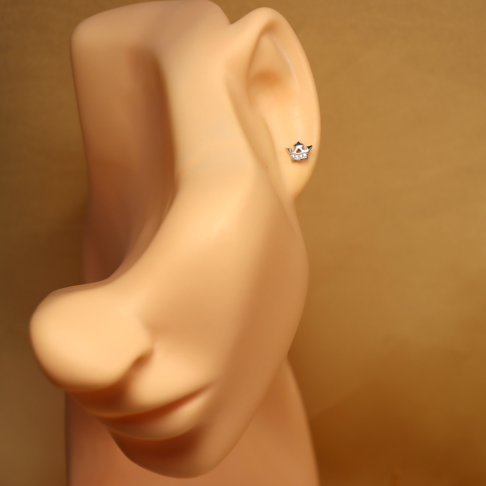S925 Sterling Silver Mini Crown Stud Earrings with Diamonds
